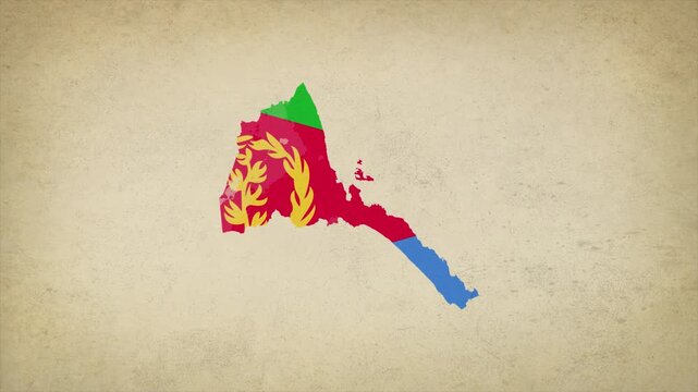 Animated Appearing ERITREA Map Filled with Flag Isolated on Vintage Background