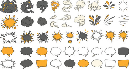 Retro comic book speech bubbles mushroom cloud explosions and blank dialog frames vector set © MdHasinur