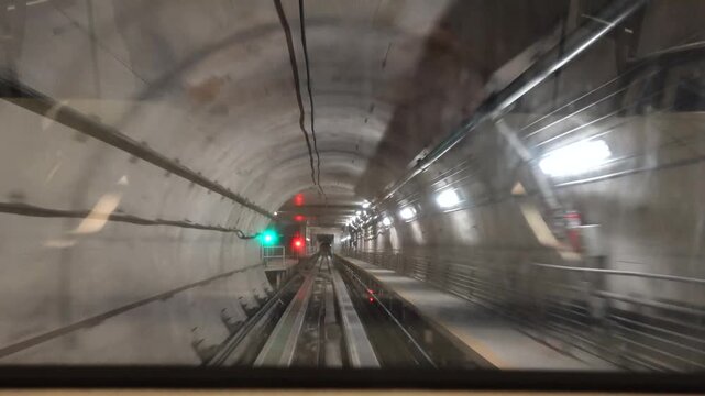 Washington Dulles International Airport, USA A moving AeroTrain between the terminals. 