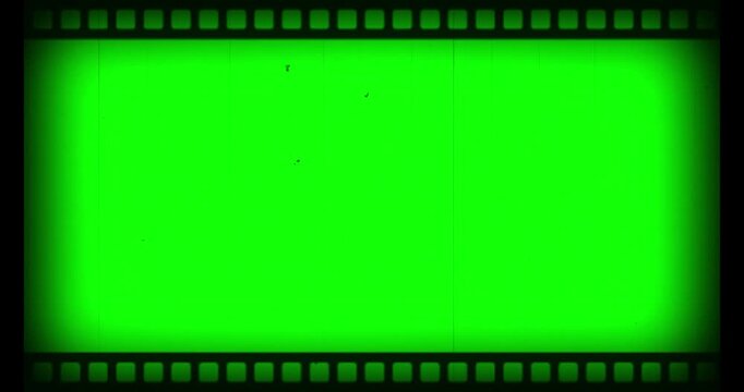 Vintage film strip frame with green screen background for video editing
