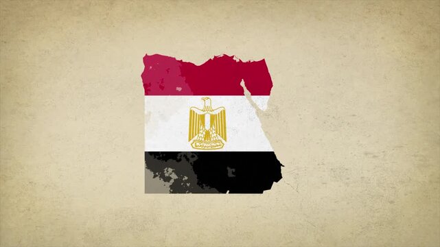 Animated Appearing EGYPT Map Filled with Flag Isolated on Vintage Background