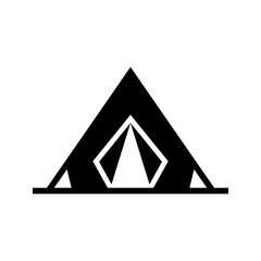 Camping tent silhouette icon for outdoor adventure and travel exploration. © Handmade