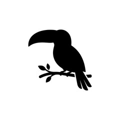 Black toucan bird silhouette sitting on branch for tropical nature design. © Handmade