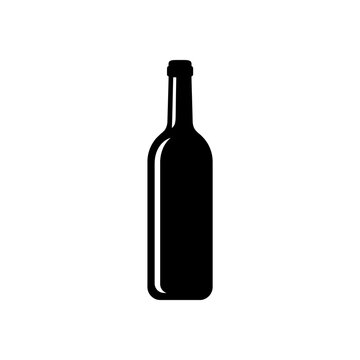Black silhouette wine bottle icon isolated on transparent background for beverage menus and winery branding.