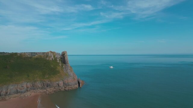 Aerial Drone Flight from Tor Bay to Three Cliffs Bay, Wales