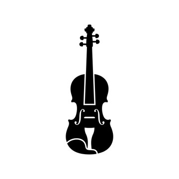 Black violin silhouette icon isolated on transparent background for musical education and orchestral performance themes.
