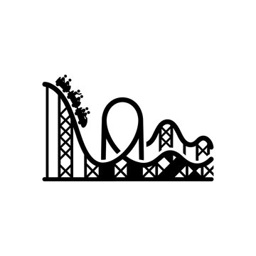 Roller coaster track silhouette icon for amusement park maps and carnival leisure activity branding.