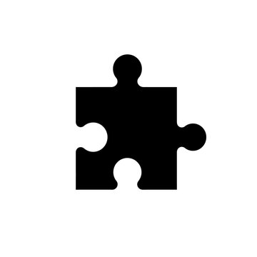 Single black jigsaw puzzle piece silhouette graphic element isolated for digital design projects.