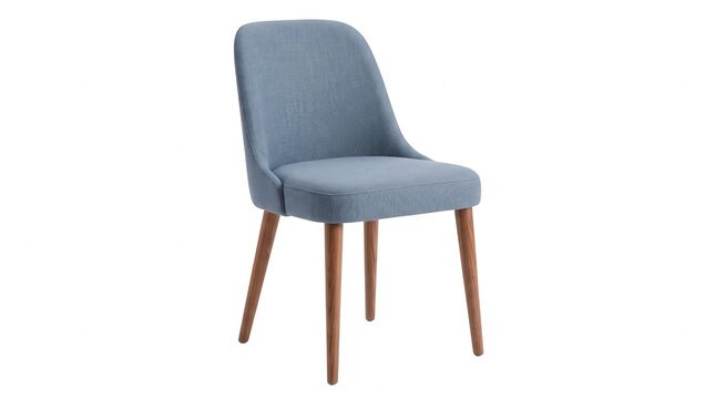 Modern blue upholstered dining chair with wooden legs isolated on transparent background on transparent background