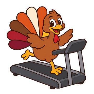 Cute Thanksgiving Turkey Running on Treadmill Workout Cartoon Vector Illustration
