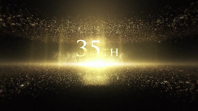 A beautiful 35th anniversary greeting with gold particles and confetti