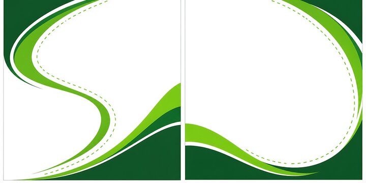 Green abstract wave background, eco-friendly brochure layout with copy space. Modern corporate flyer template with organic curves and white space.