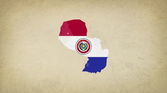 Animated Appearing PARAGUAY Map Filled with Flag Isolated on Vintage Background