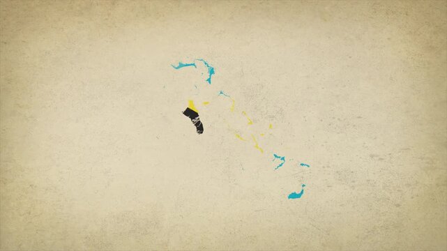 Animated Appearing BAHAMAS Map Filled with Flag Isolated on Vintage Background