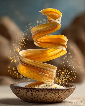 Spiral Pasta with Herbs and Seasoning in Dramatic Light