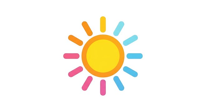 Colorful sun icon with radial rays in a flat vector style on a white background