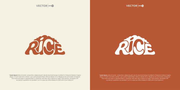 Rice text logo with grain pile illustration typography agriculture branding