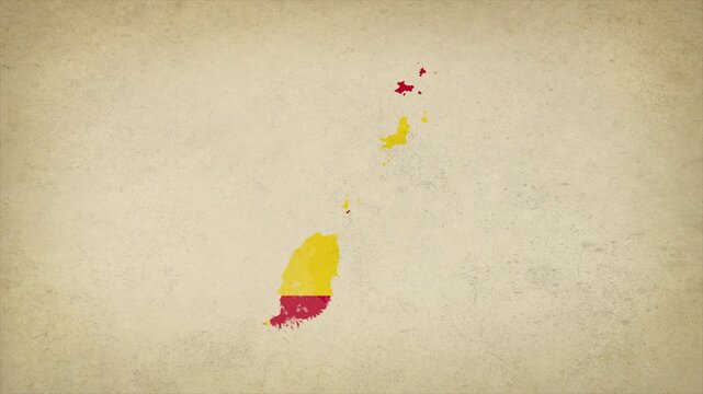 Animated Appearing GRENADA Map Filled with Flag Isolated on Vintage Background
