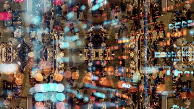 people walking in the pedestrian streets in chongqing with code and data