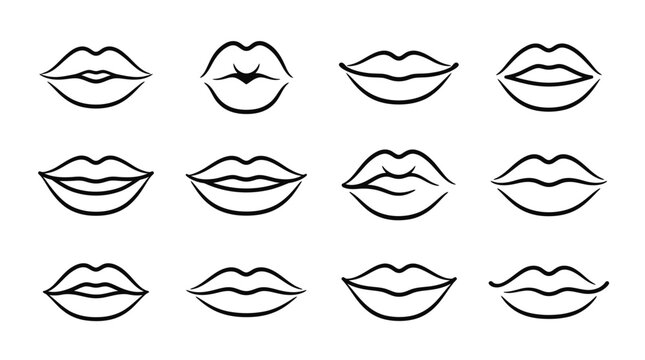 Set of minimalist hand drawn lip line art icons