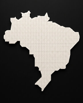 Brazil Map Made of White Toy Bricks on Black Background