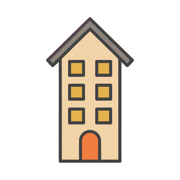 Illustration of a tall building with windows and a door