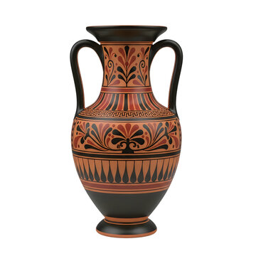 Ancient greek amphora vase with black and orange patterns