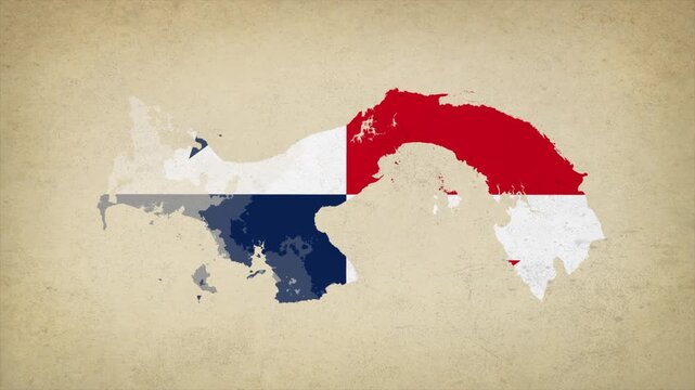 Animated Appearing PANAMA Map Filled with Flag Isolated on Vintage Background