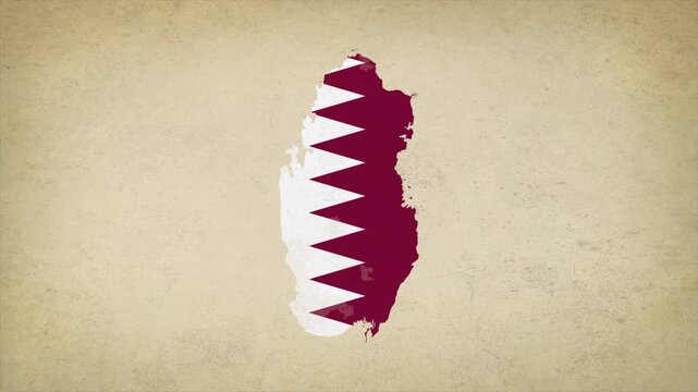 Animated Appearing QATAR Map Filled with Flag Isolated on Vintage Background