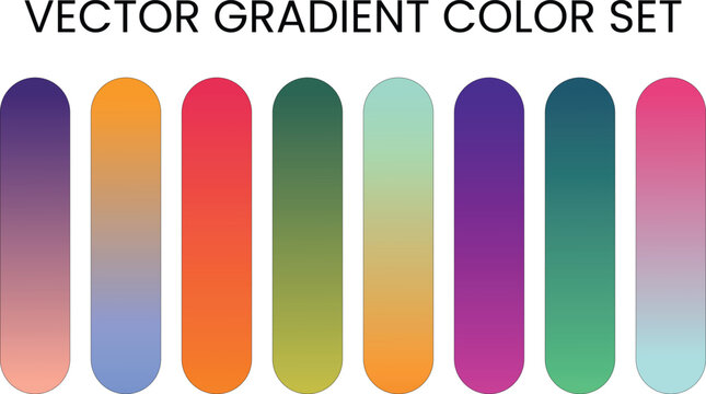 Set of modern vector gradients with vibrant color combinations and smooth shades, featuring a colorful gradient palette for, graphic design, and creative projects.