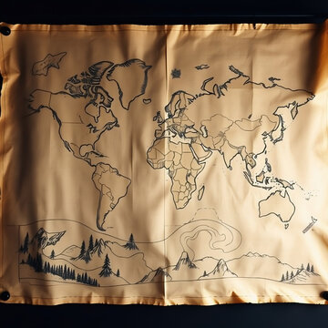 Vintage hand drawn world map illustration 