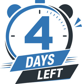 4 Days left countdown timer. Blue countdown days to go poster.