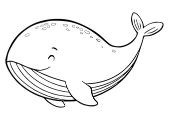 Black and white hand drawn illustration of cartoon whale for coloring book page with kids and children  © vega