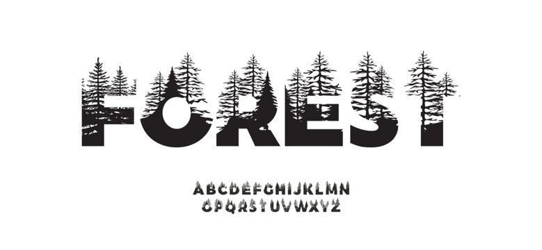Abstract wild font made from outdoor wilderness treetop lettering
