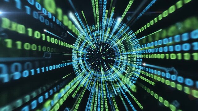 Abstract digital data tunnel with binary code animation