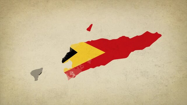 Animated Appearing EAST TIMOR Map Filled with Flag Isolated on Vintage Background