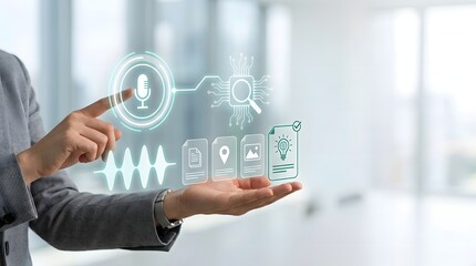Obraz premium Futuristic technology concept a person interacting with a holographic digital interface