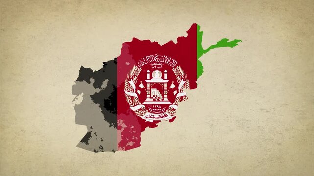 Animated Appearing AFGHANISTAN Map Filled with Flag Isolated on Vintage Background