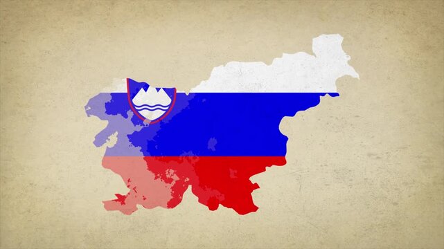 Animated Appearing SLOVENIA Map Filled with Flag Isolated on Vintage Background