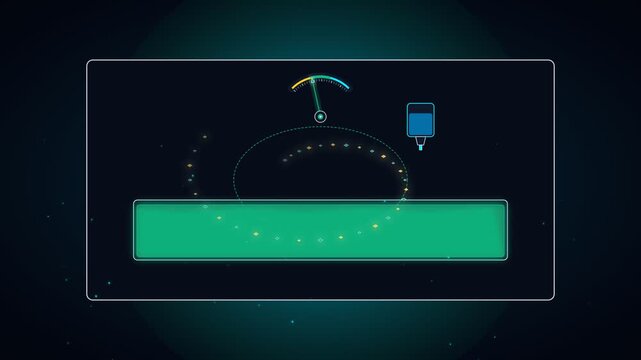 Futuristic digital interface with gauge meter and progress bar in dark mode