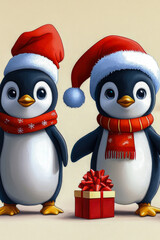 Fototapeta premium A group of penguins dressed up for the holiday season. vertical frame