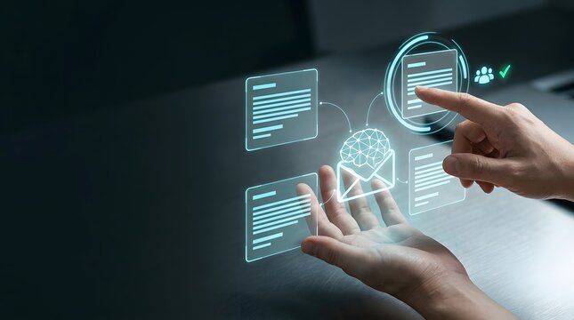 Futuristic interface human interaction with advanced digital data and artificial intelligence