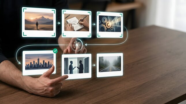 A person holding six instant photographs displaying memories and captured moments