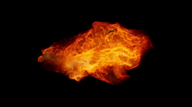 Dynamic flames burn against a black background. High quality FullHD footage