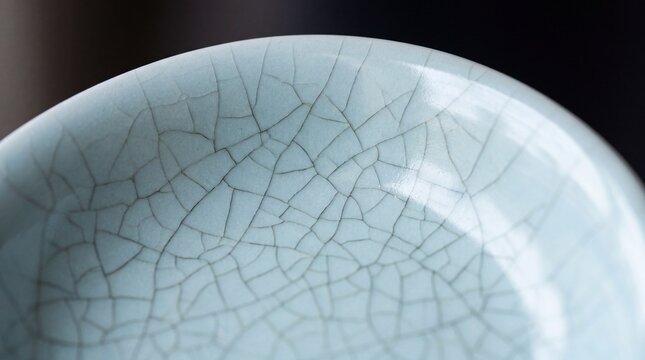Close-Up of Light Blue Celadon Ceramic Crackle Glaze