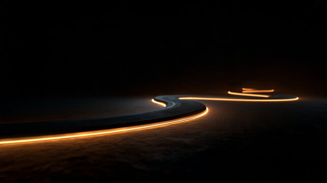 Glowing Winding Road in Dark Conceptual Background