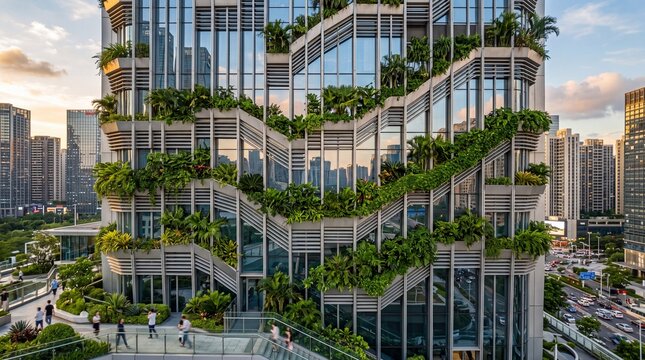 Modern Green Building with Vertical Garden in City