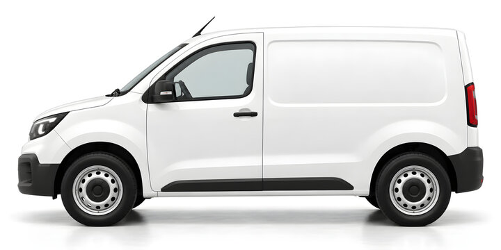 A professional white cargo van car mockup isolated on a clean white background for your branding and design projects