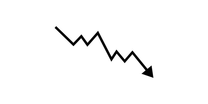 Black downward trending zig zag arrow line representing financial decline and negative growth.