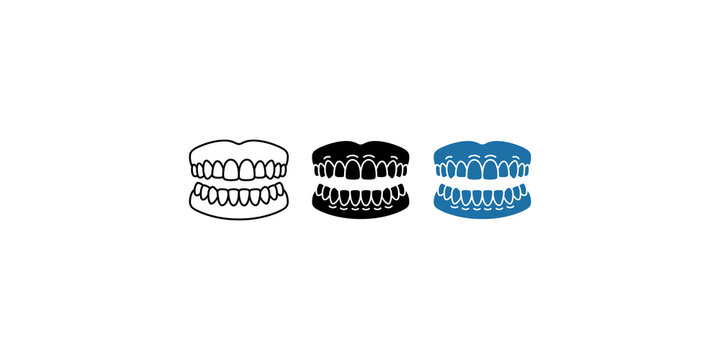 Set of human teeth illustrations showing dental care icons.
